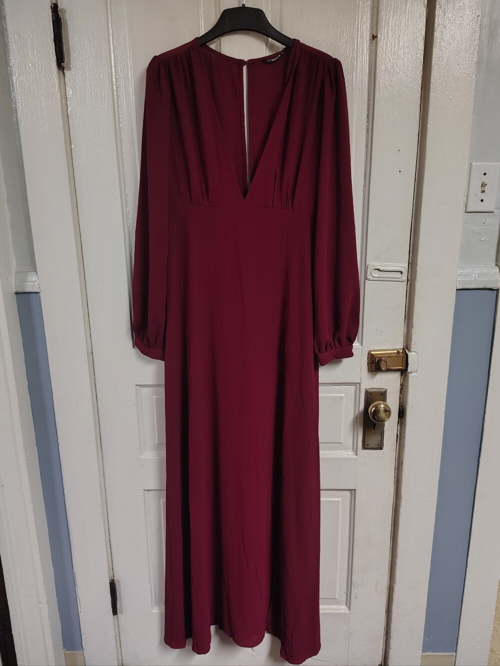 SHEIN Burgundy Chiffon Maxi Dress Open Back Button Cuff - Size XL